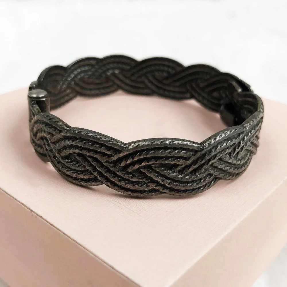 Wide metal rustic bangle, wicker bracelet bangle, stylish jewelry gift